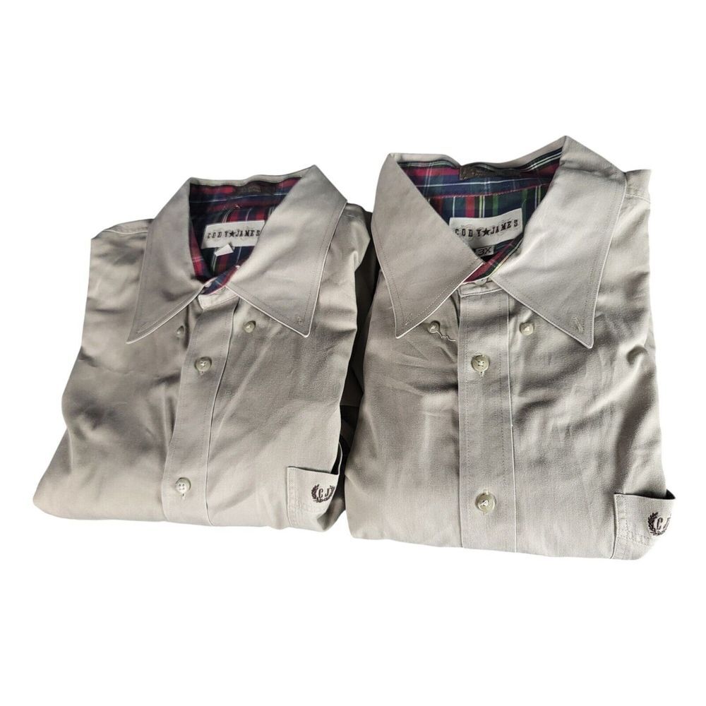 Cody James Mens 3X Beige Button-Down Western Shirt Canvas Cowboy‎ Western 2 Pair